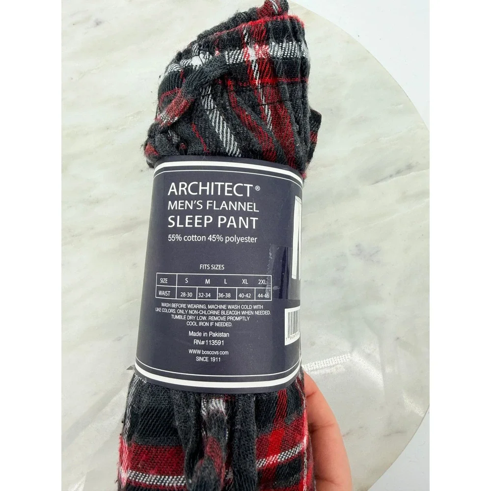 Architect Mens Flannel Sleep Pant XL Red Black White Plaid Pajama Bottoms NWT